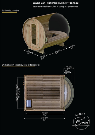 Sauna Boréal Panoramique - Baril 7 Pieds (214 cm)