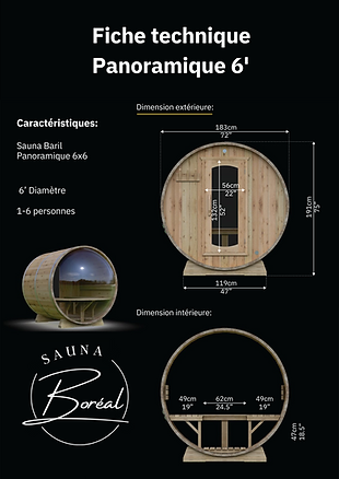 Sauna Boréal Panoramique - Baril  6 pieds (183 cm)