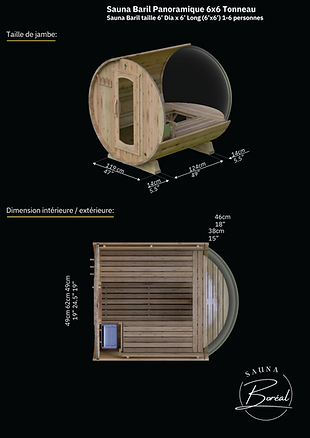 Sauna Boréal Panoramique - Baril  6 pieds (183 cm)