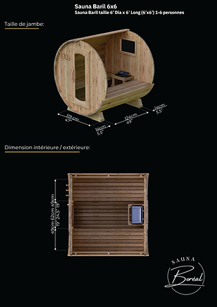 Sauna Boréal Traditionnel-Baril 6 pieds (183cm)