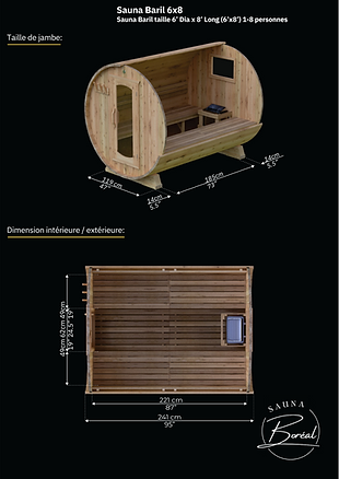 Sauna Boréal Traditionnel-Baril 8 pieds (244cm)