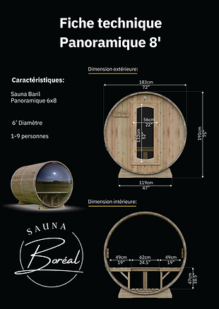 Sauna Boréal Panoramique - Baril 8 pieds (244 cm)