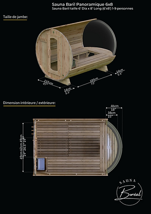 Sauna Boréal Panoramique - Baril 8 pieds (244 cm)