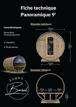 Sauna Boréal Panoramique - Baril 9 pieds (275 cm)