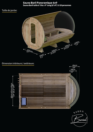 Sauna Boréal Panoramique - Baril 9 pieds (275 cm)