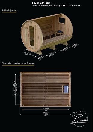 Sauna Boréal Traditionnel-Baril 9 pieds (275cm)